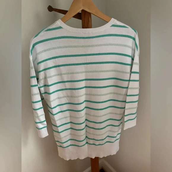 Talbots Small Petite Striped V Neck Cotton Blend 3/4 Sleeve Lightweight Sweater - Picture 4 of 5